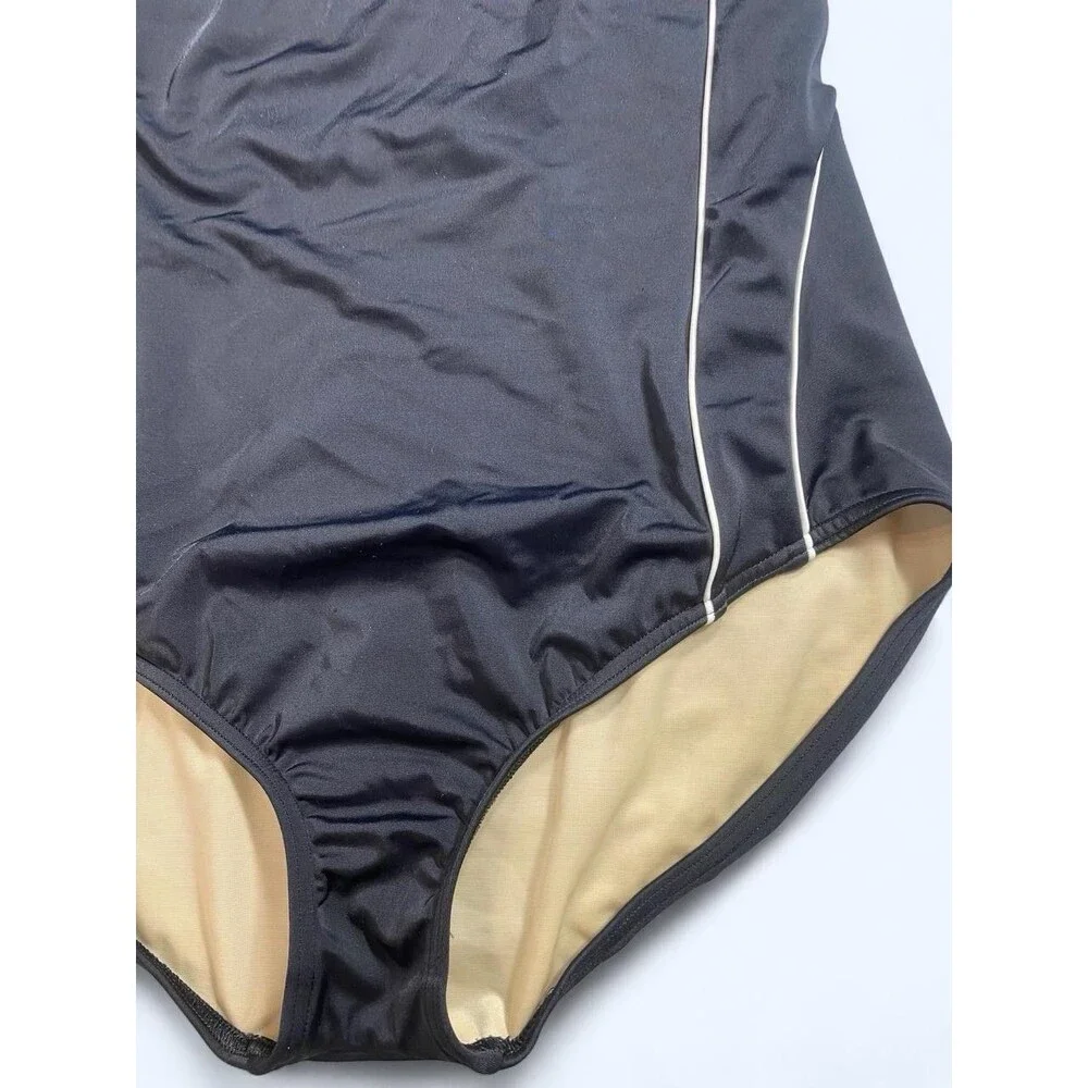 Lands' End Tugless X-Back Swimsuit Black White Piping EUC Size 14 Sporty - Picture 6 of 13